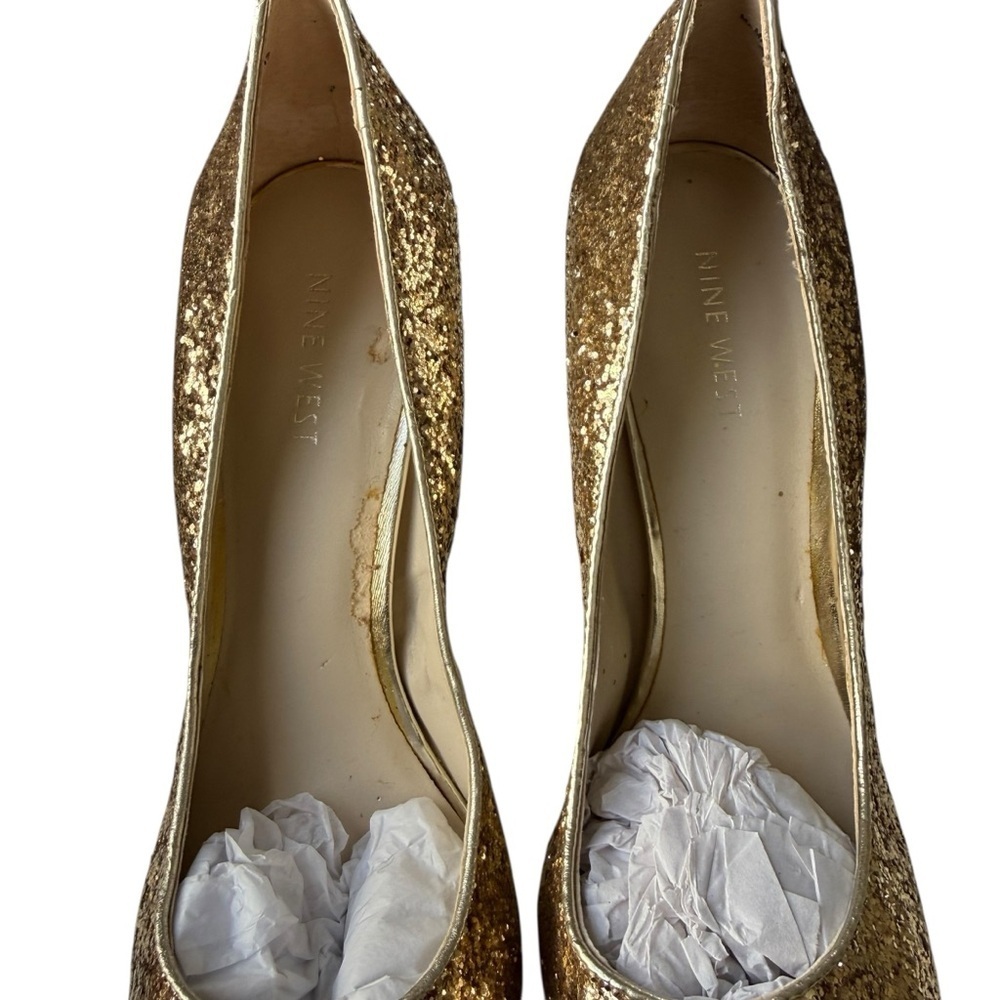 Nine West Rocha Gold Glitter Cushioned Pumps Women’s Size 9 Stiletto Heels Glam - Picture 11 of 16